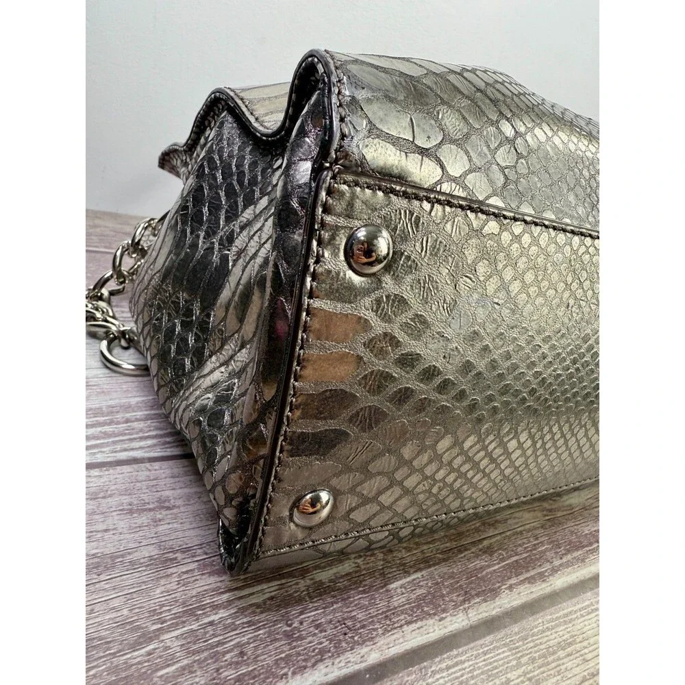 MICHAEL KORS Large Hamilton Gray Luxury Embossed Leather Satchel Shoulder Bag - Picture 13 of 17